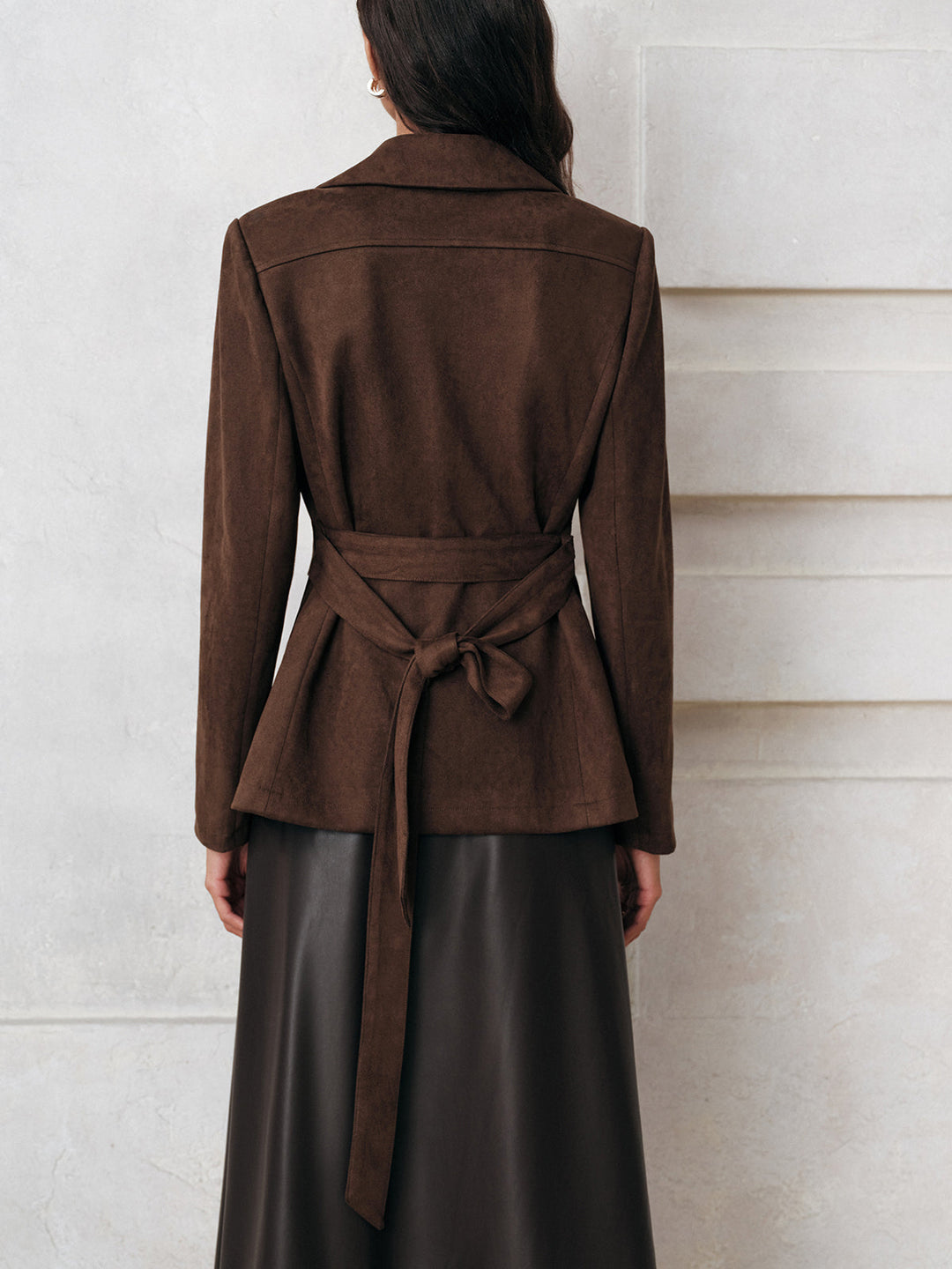 Kemerli Çift Cepli Süet Ceket