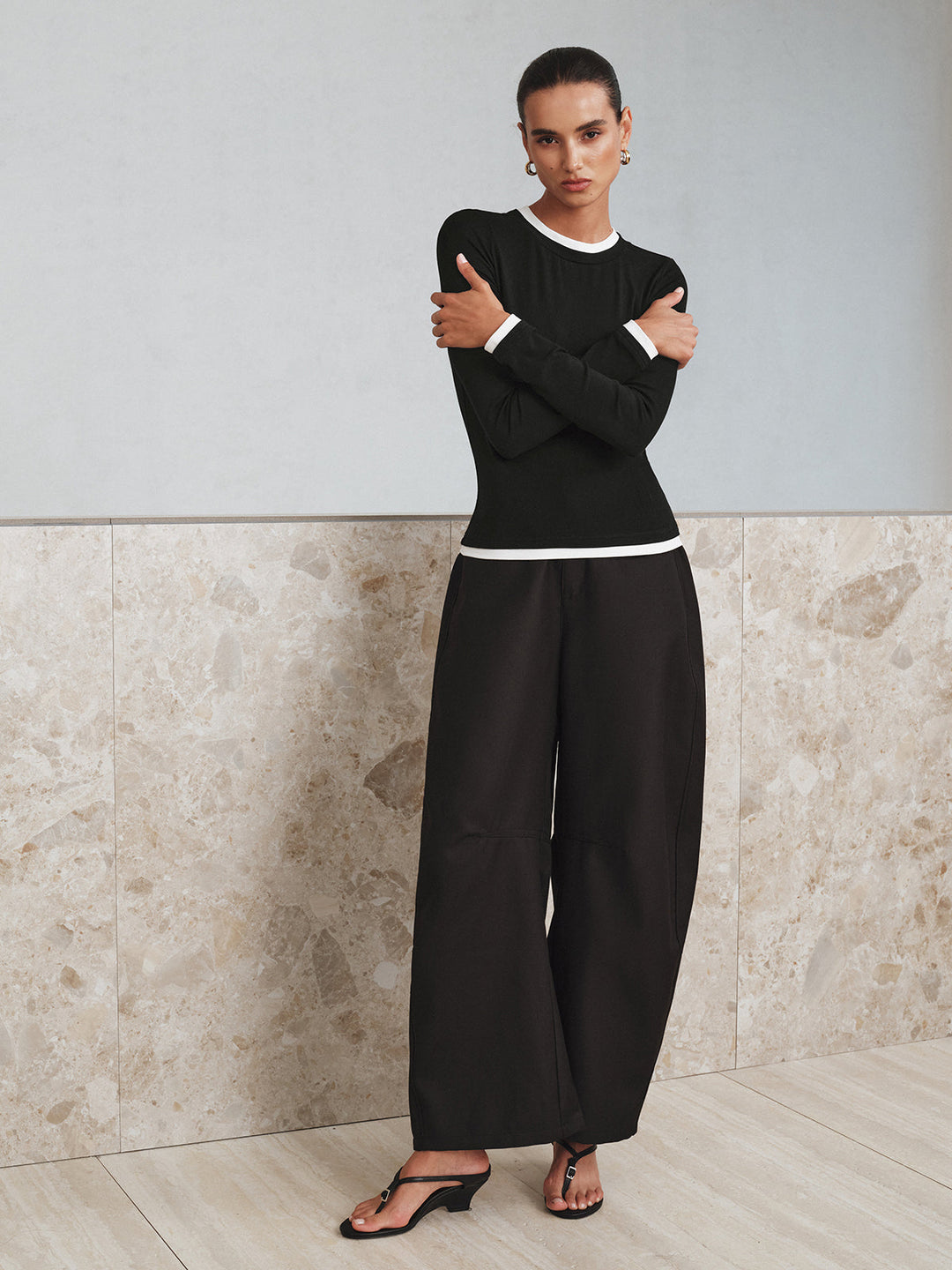 Kontrast Dikiş Uzun Kollu T-shirt