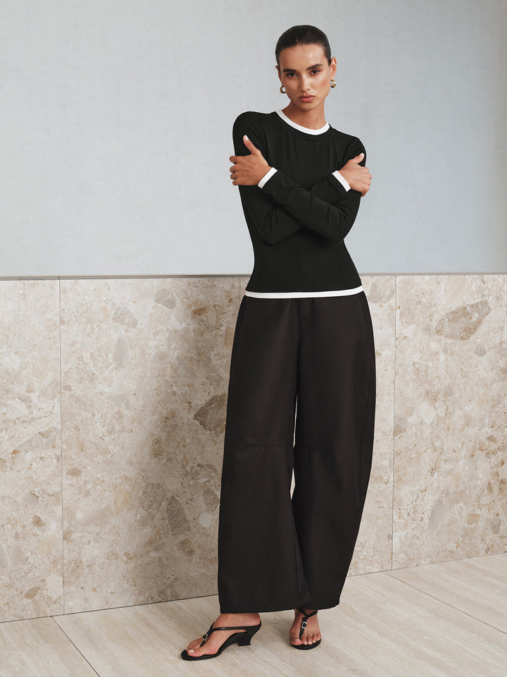 Kontrast Dikiş Uzun Kollu T-shirt