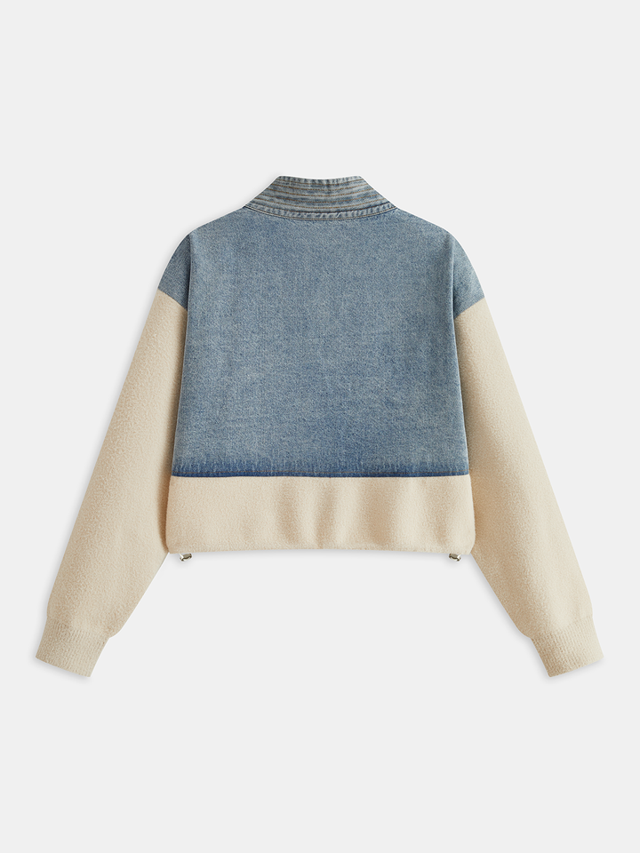 V Yaka Panel Detaylı Jean Hırka