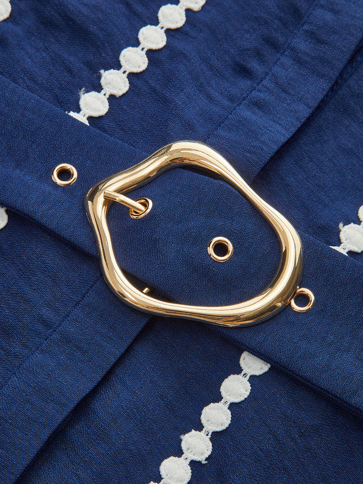 Kontrast Dantelli Kuşaklı Gömlek Elbise