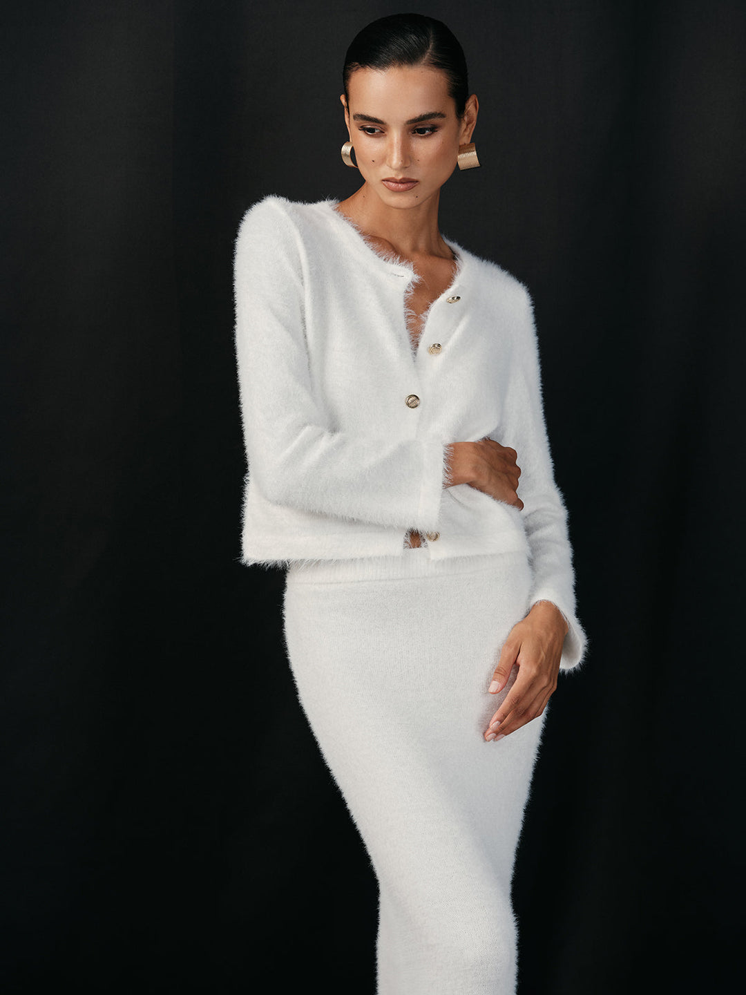 Füslü Metal Düğmeli Hırka ve Etek Takımı