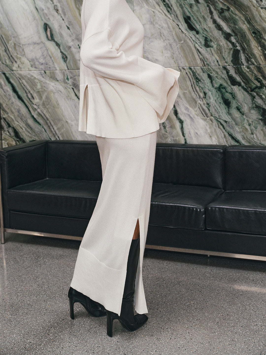 oversize boğazlı örgü üst ve maksi etek takımı