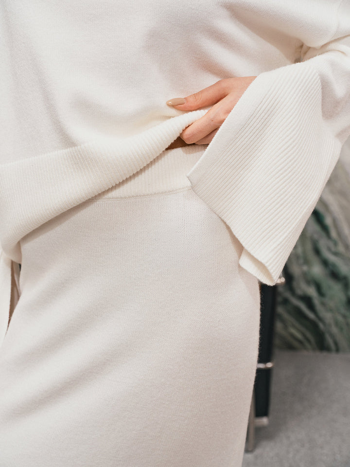 oversize boğazlı örgü üst ve maksi etek takımı