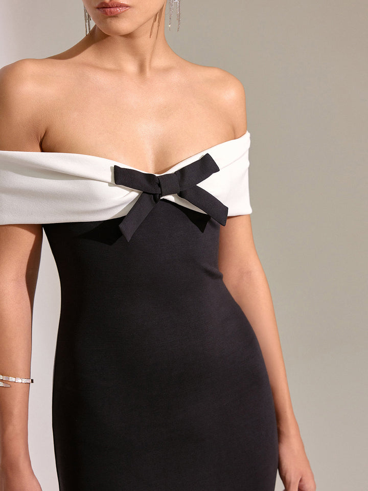 Omuz Açık Denizkızı Midi Elbise