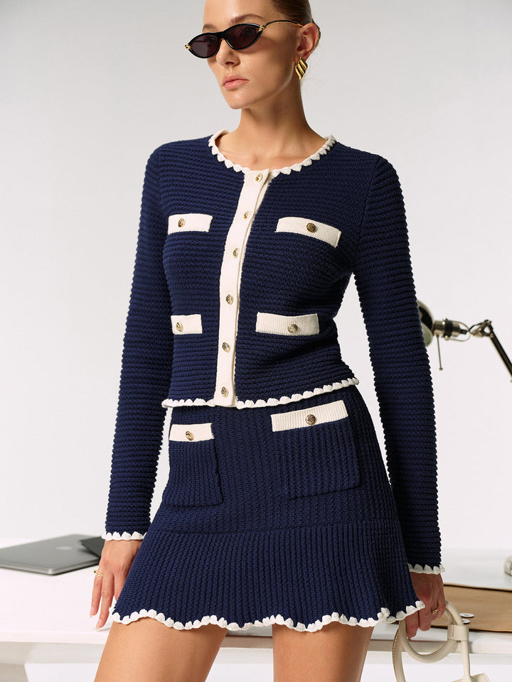 Metal Düğmeli Hırka Ve Etek Takım