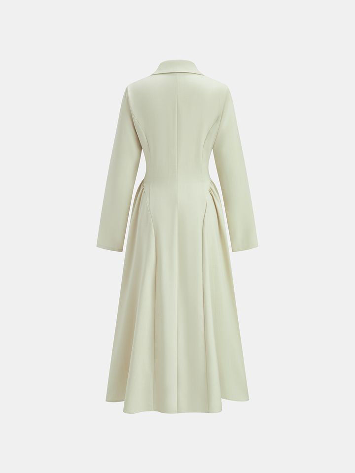 Yaka Boğazlı Düğmeli Ön Uzun Elbise