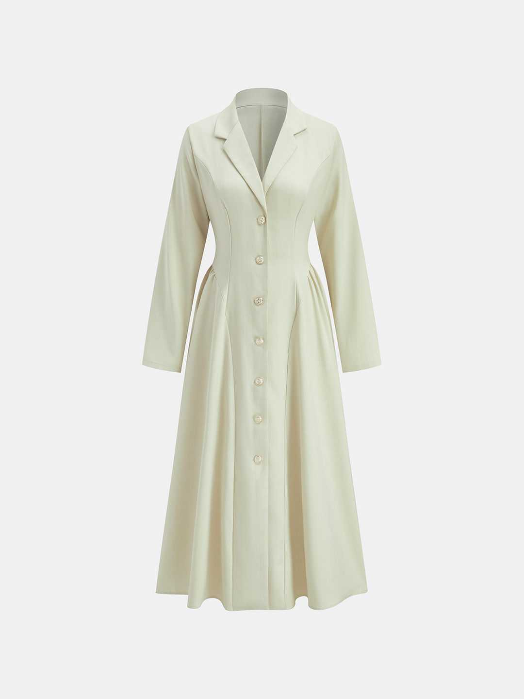 Yaka Boğazlı Düğmeli Ön Uzun Elbise