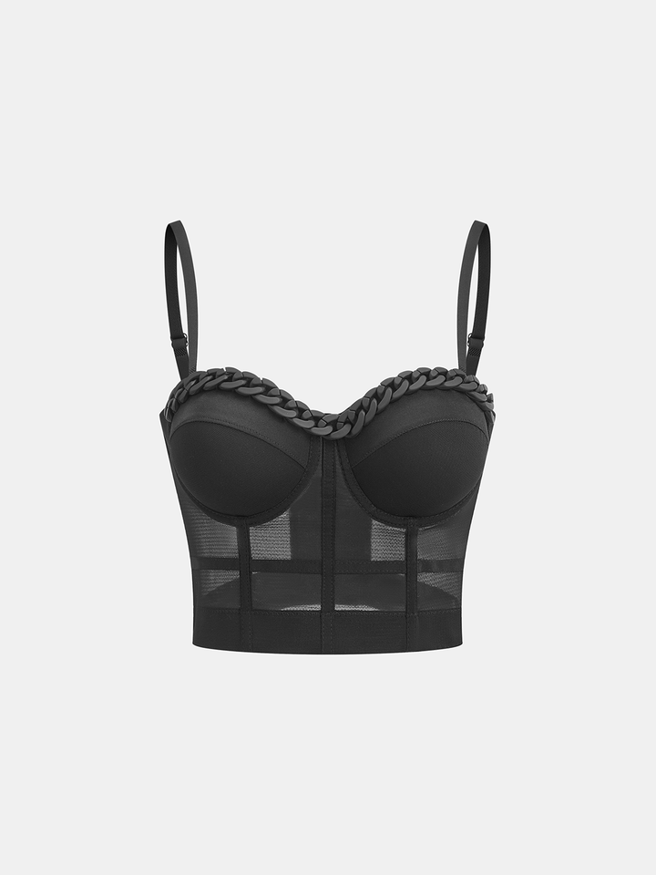 En şık görünüm için zincir ve askılı en üst korset