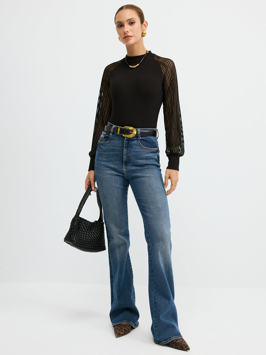 Yarım Balıkçı Yakalı Mesh Kol Tişörtü