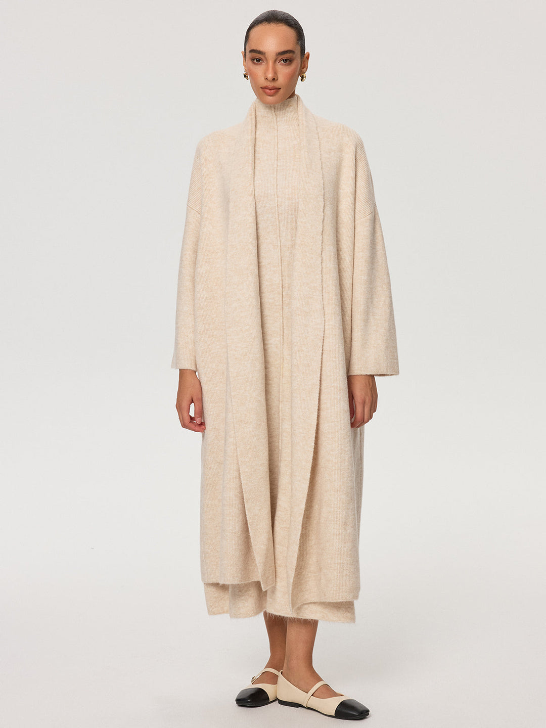 Örgü Yelek ve Balıkçı Yaka Yeleksiz Elbise İki Parçalı Takım