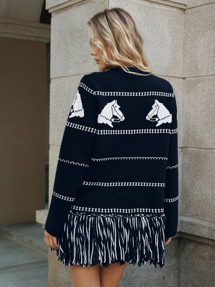 Desenli Saçaklı Hırka