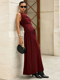 Kısmı Büzgülü Kolsuz Maksı Elbise