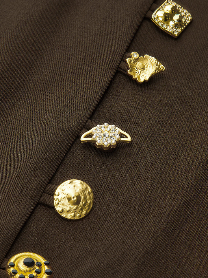 Düğmeli Uzun Kollu Midi Elbise