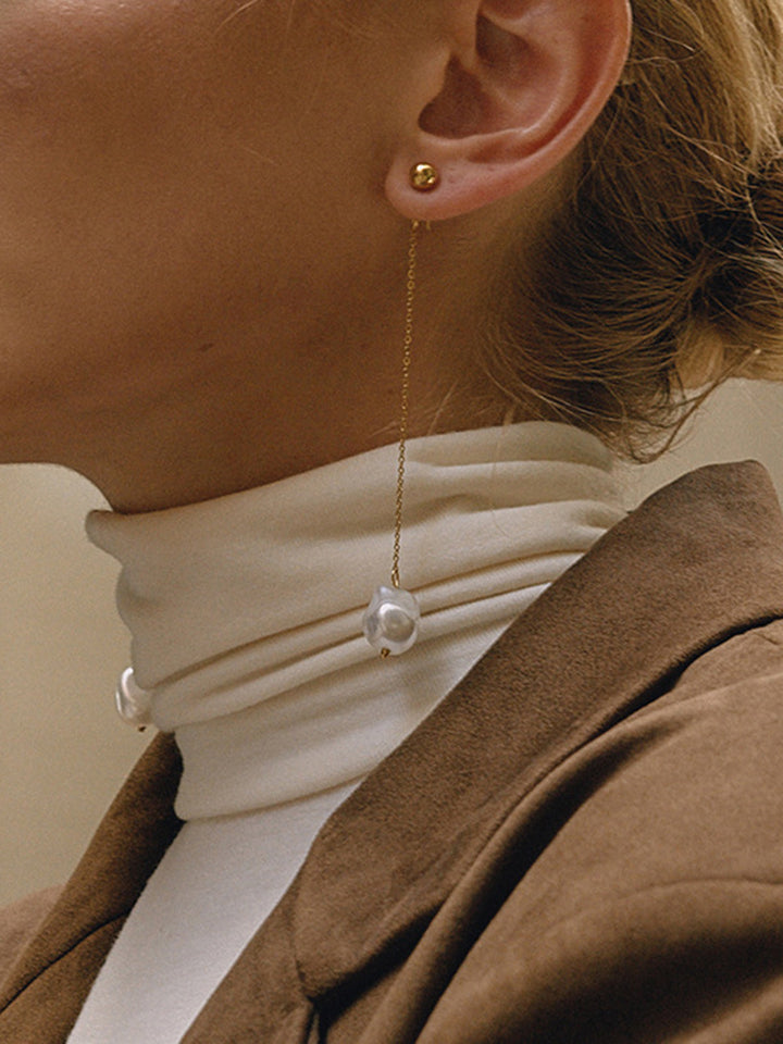 Barok İnci Altın Zincir Damla Küpe