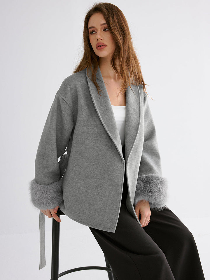 Suni Kürk Valikli Kemerli Trençkot