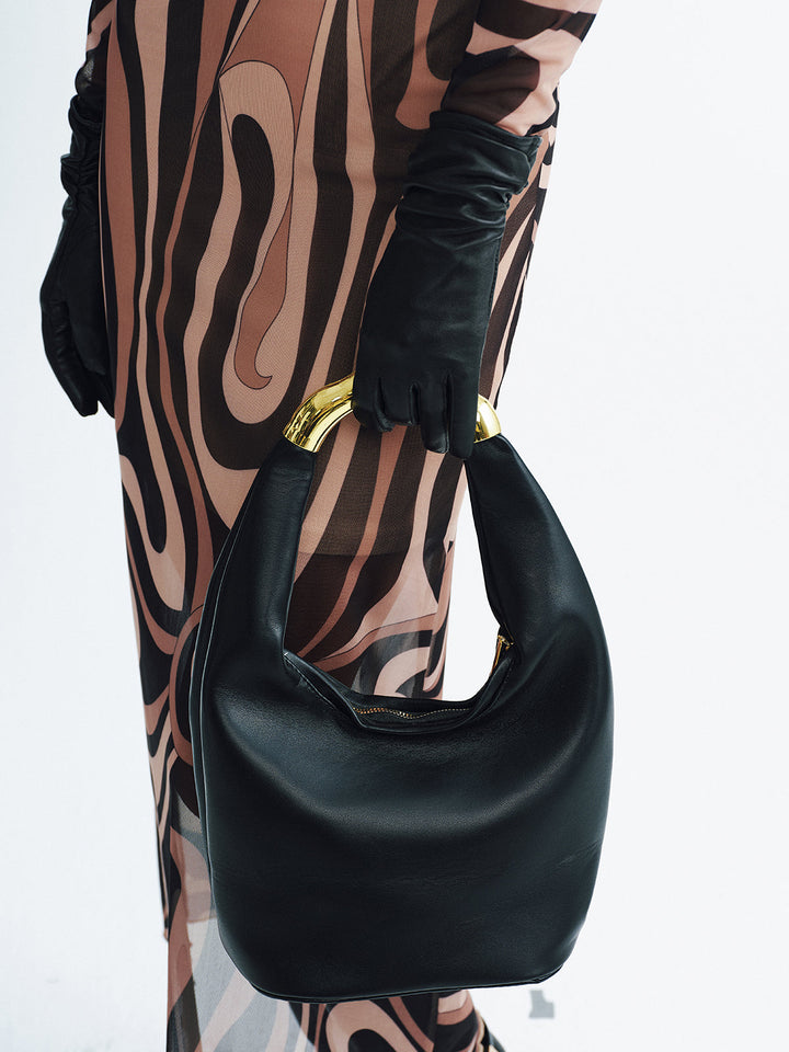 Metal Saplı PU Hobo Çanta