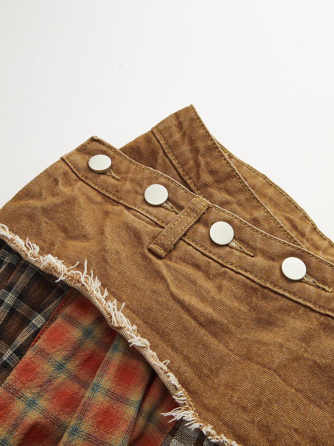 Kot Panelli Karışık Ekose Midi Etek