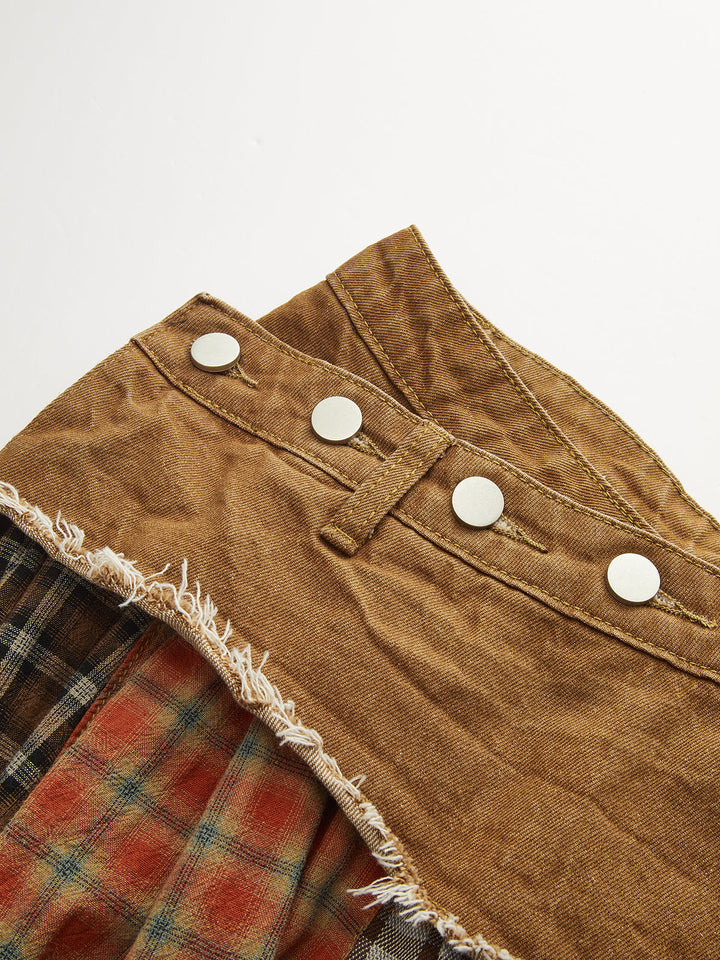 Kot Panelli Karışık Ekose Midi Etek