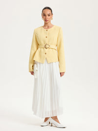 Düvme Detaylı Kemerli Tweed Ceket