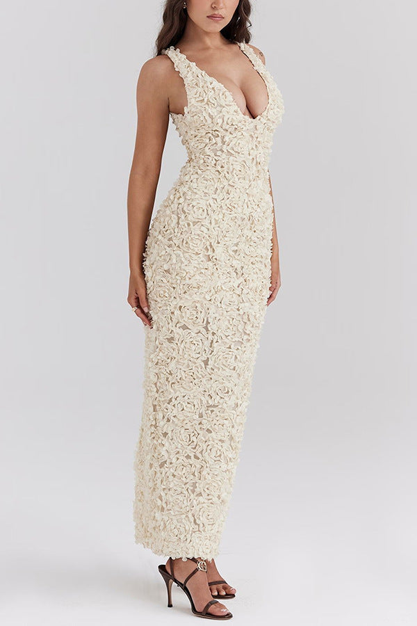 Lyra | Çiçek Desenli Sırtı Açık Uzun Elbise