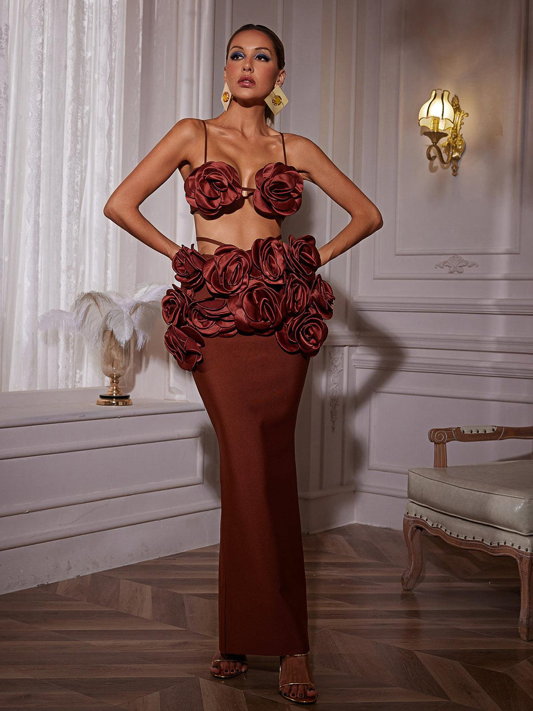 Irma Çiçekli Fırfırlı Etek Takımı