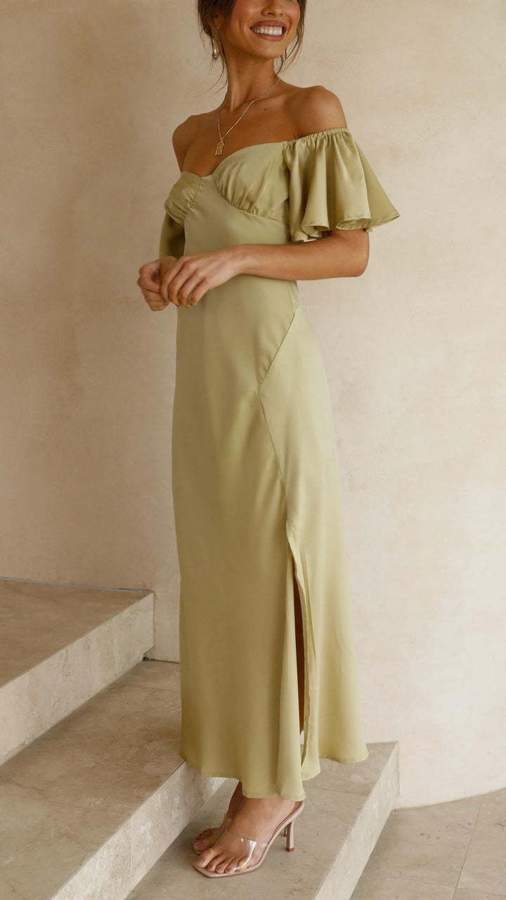 Nalani | Kelebek Kollu Omuz Açık Maksimum Elbise