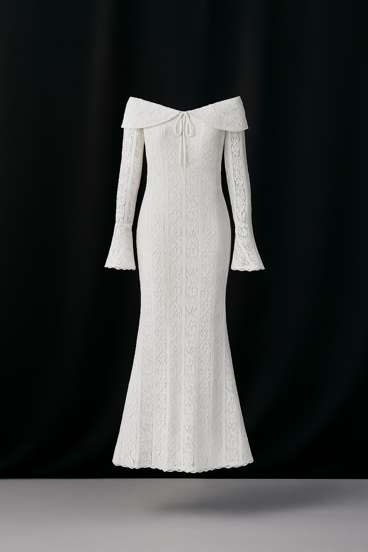 Дълга вечерна рокля с дантела 