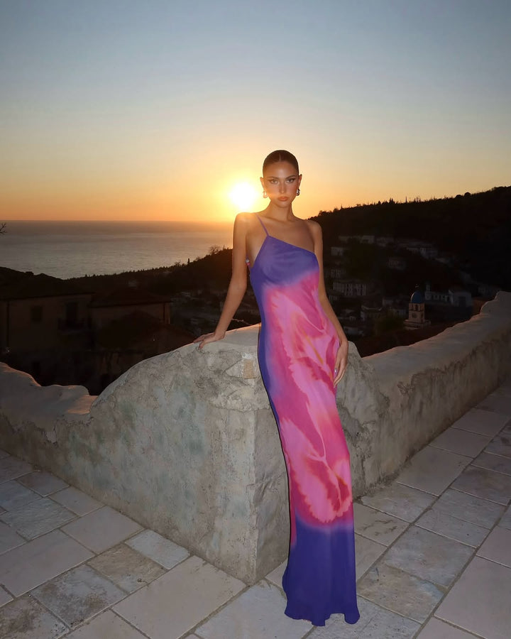 Eulalia | İnce Sırt Açık Baskılı Maxi Elbise